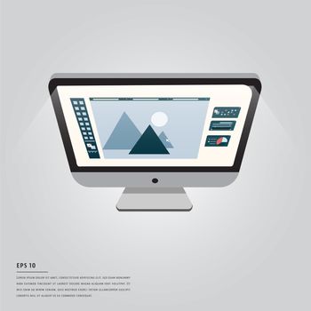 Vector image of computer with graphic design and lorem ipsum against white background