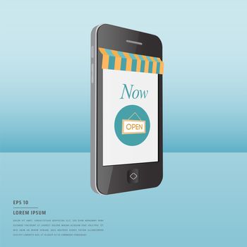 Vector of lorem ipsum text and online shopping symbol on smartphone screen on blue background