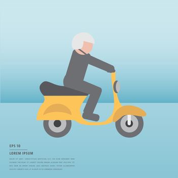 Vector of lorem ipsum text and man riding a scooter on blue background