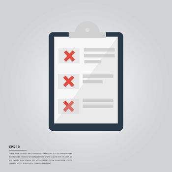 Vector of lorem ipsum text and clipboard with red cross signs