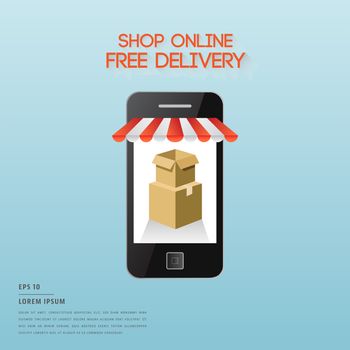 Vector of lorem ipsum text and online shopping symbol on smartphone screen on blue background
