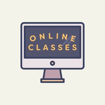 Vector image of desktop pc with text online classes against white background