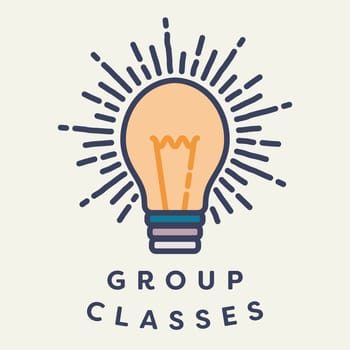 Vector image of electric bulb with text group classes against white background