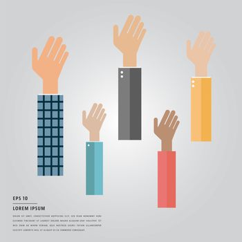 Vector of lorem ipsum text and raised hands of business professionals