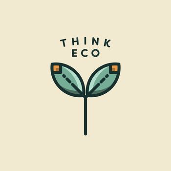 Vector icon of two leaves with text think eco