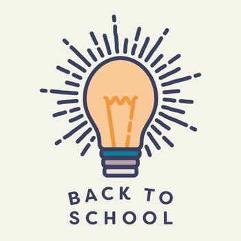 Vector icon of an illuminated light bulb with text back to school