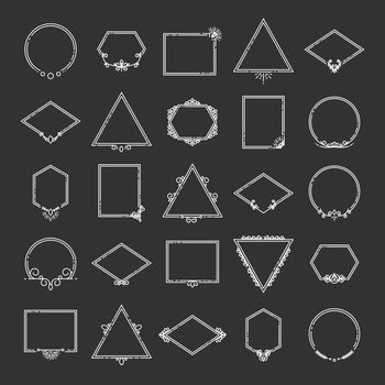 Vector set of various shapes of frames on black background