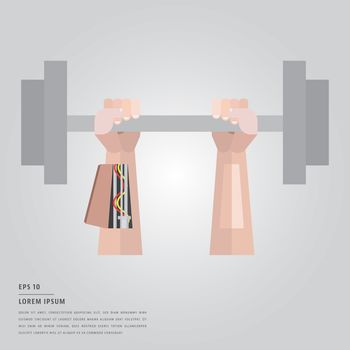 Vector of lorem ipsum text and hand holding barbell on white background