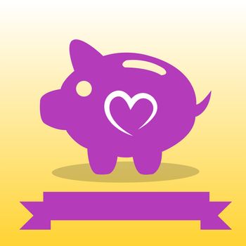 Vector image of purple piggy bank against yellow background