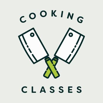 Vector image of knives with text cooking classes against white background