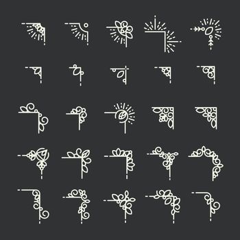 Vector icon set of frame corners against black background