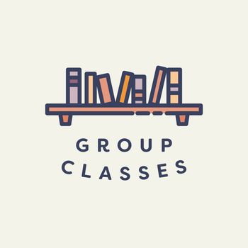 Vector image of book shelf with text group classes against white background