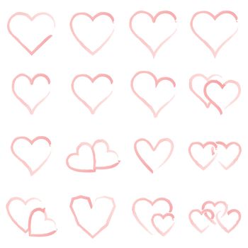 Vector icon set of various heart shapes on white background