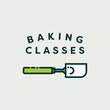 Vector image of spatula with text baking classes against white background 