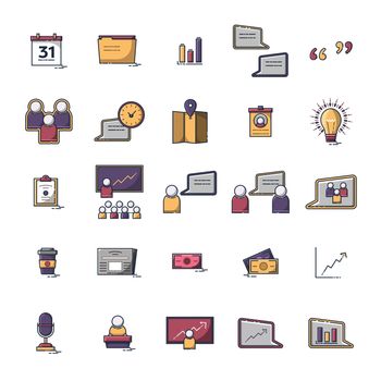 Vector icon set of business against white background