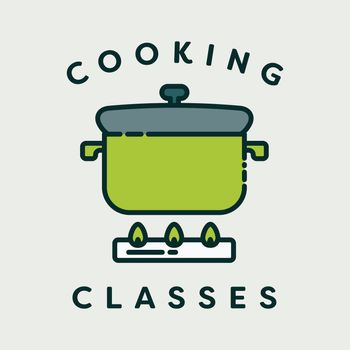 Vector image of pressure cooker with text cooking classes against white background