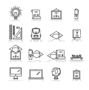 Vector icon set of education against white background