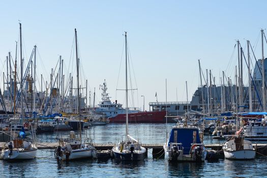 Yachts and boats at Simon's Town marina and naval base, South Africa