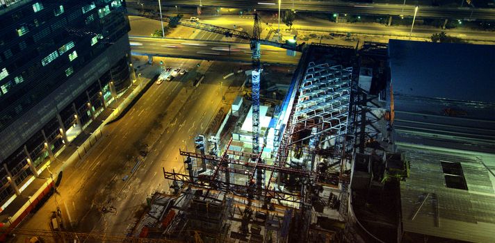 View of commercial dock at night