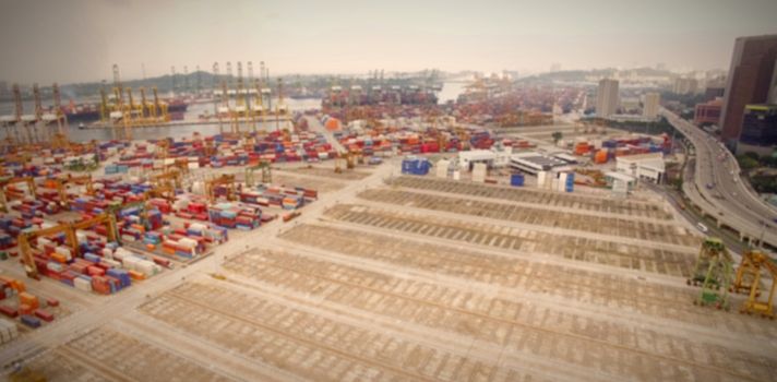 Aerial view of cargo containers at commercial dock