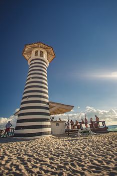 DOMINICUS, DOMINICAN REPUBLIC 6 FEBRAURY 2020: View of Dominicus beach near Bayhaibe with the lighthouse