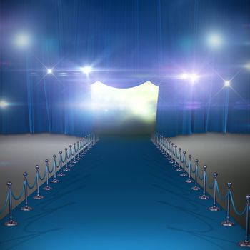 3d Curtains of blue color against blue curtain