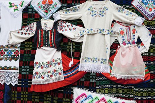 Ancient national embroidered Belarusian clothes.Ethnic costumes. Traditional clothing