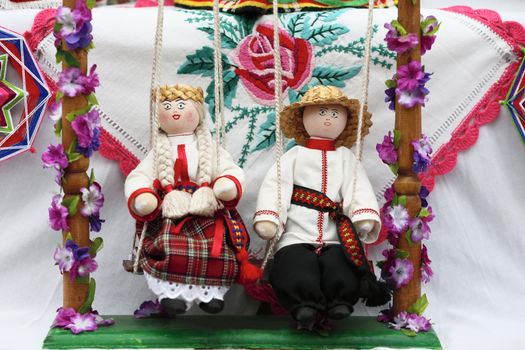 Belarusian National Men and Women Dolls.The symbol of Belarus. Belarusian dolls.