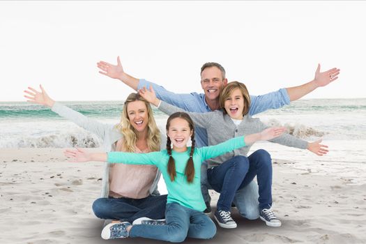 Digital composite of family in beach