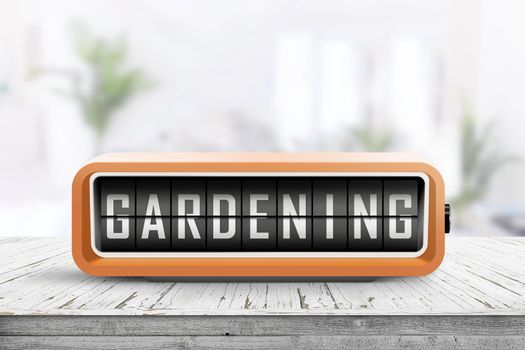 Gardening alarm message in a bright room in the spring with houseplants in the background