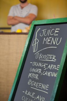 Close-up of menu board in supermarket