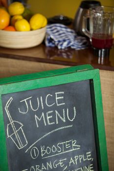 Close-up of menu board in supermarket