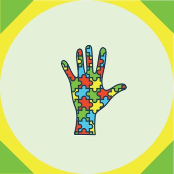 Vector of greeting card with puzzle hand symbol