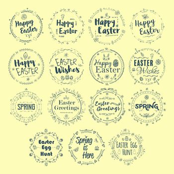 Vector icon set of easter and spring message against yellow background
