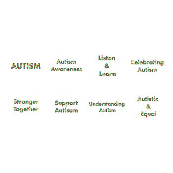 Vector icon set for autism awareness messages against white background
