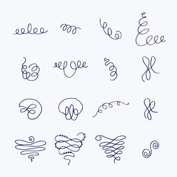 Vector icon set of doodle against white background