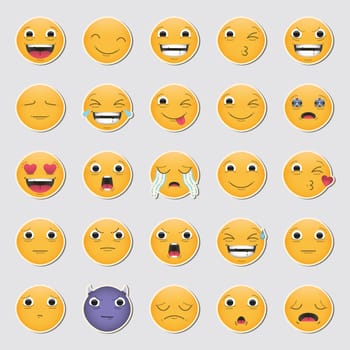 Vector icon set of emoticons against white background