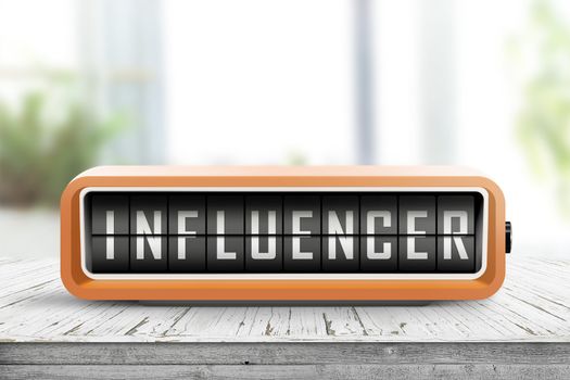 influencer alarm on a wooden table in a bright room of a social media blogger