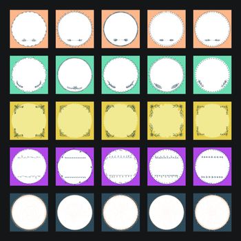 Vector icon set of round frames against grey background