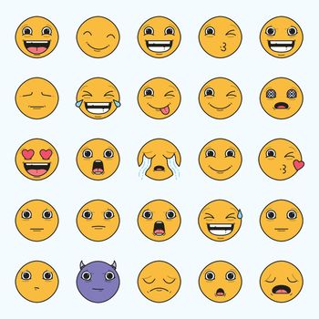 Vector icon set of emoticons against white background