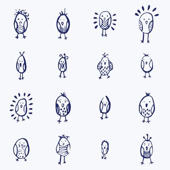 Vector icon set of easter chicks against white background