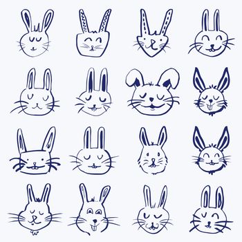 Vector icon set of easter bunny against white background