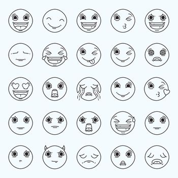 Vector icon set of emoticons against white background
