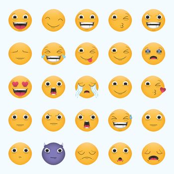 Vector icon set of emoticons against white background