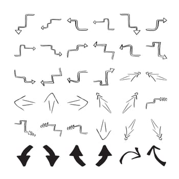 Vector icon set of curved arrows against white background