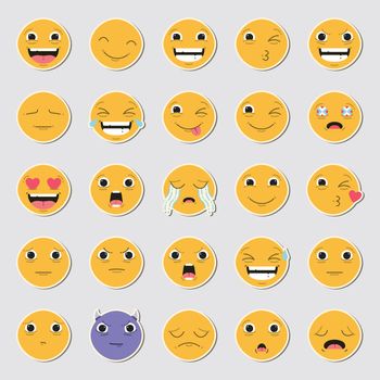 Vector icon set of emoticons against white background