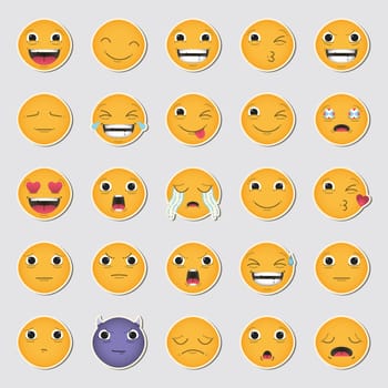 Vector icon set of emoticons against white background