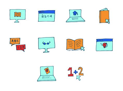 Vector icon set for online education against white background