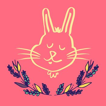 Greeting card with easter bunny drawing against pink background