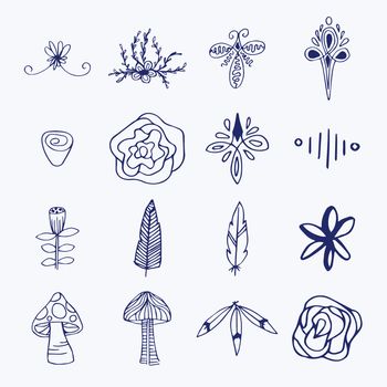 Vector icon set of plants against white background